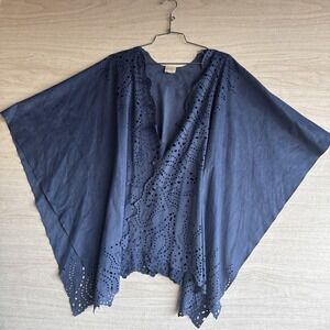 Chico's blue perforated faux suede ruana wrap top OSFA